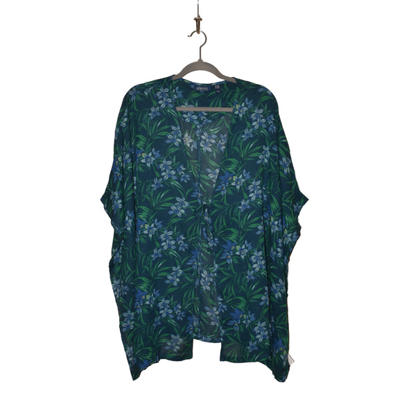 DENIM & CO. BEACH NEW $55 Tie-Front Cover-Up Mallard Tropic XS / Small - Picture 1 of 3